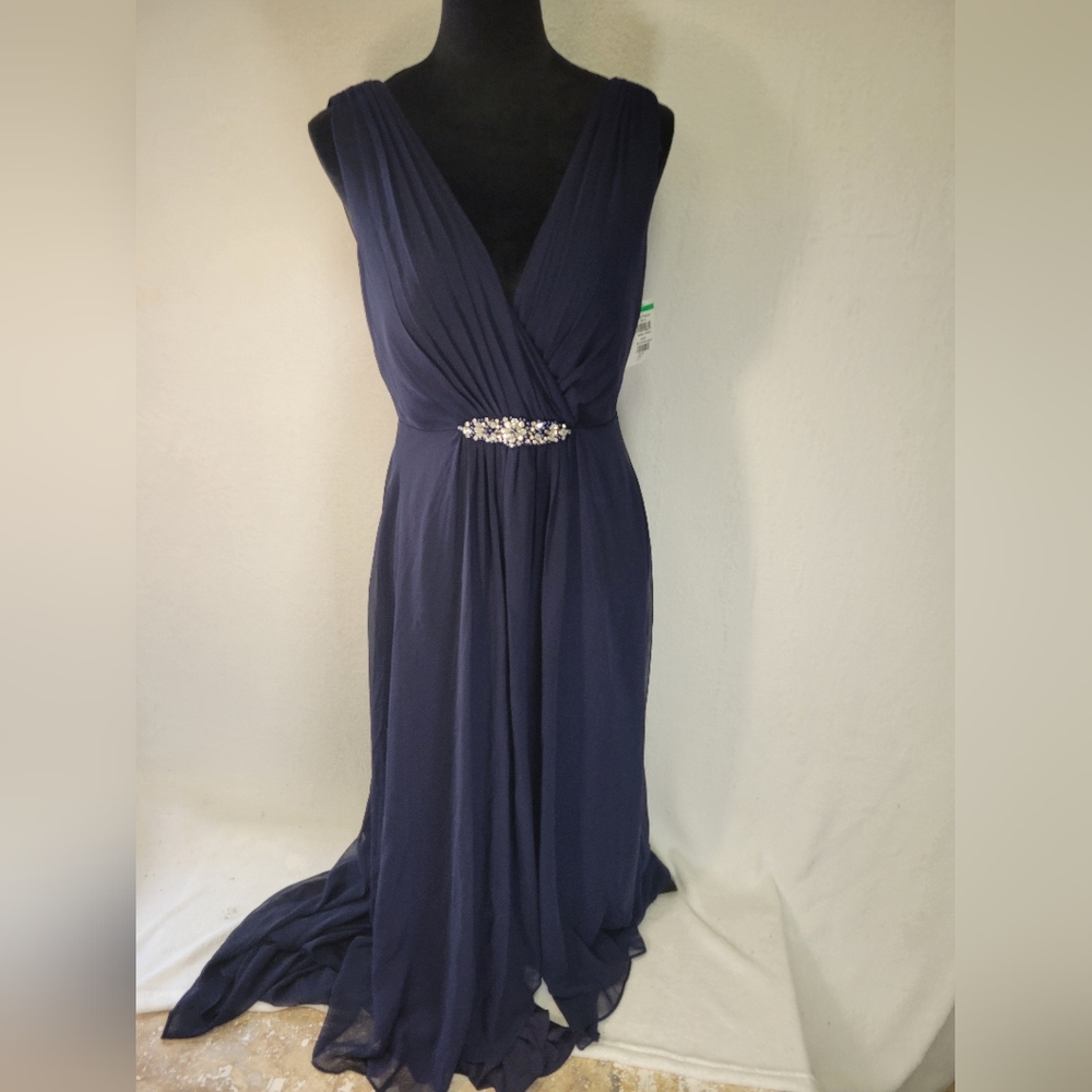 Eliza J  Embellished Navy Blue High Low Chiffon Dress Size 6